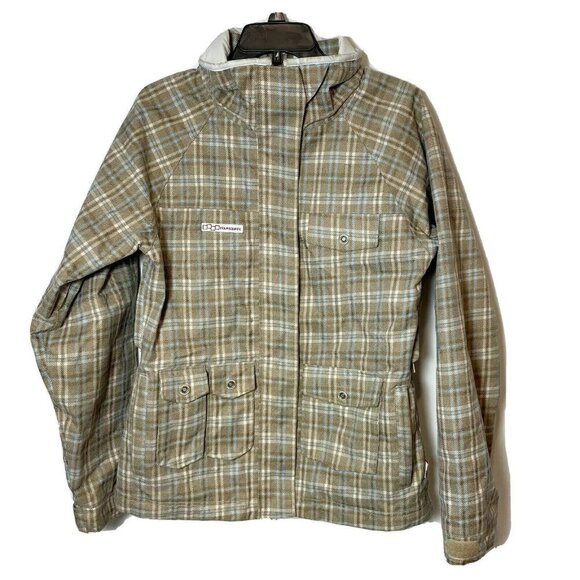 Foursquare Women Peterson Plaid Snowboard Ski Jacket Limited Edition Grey L Zip - Picture 1 of 9